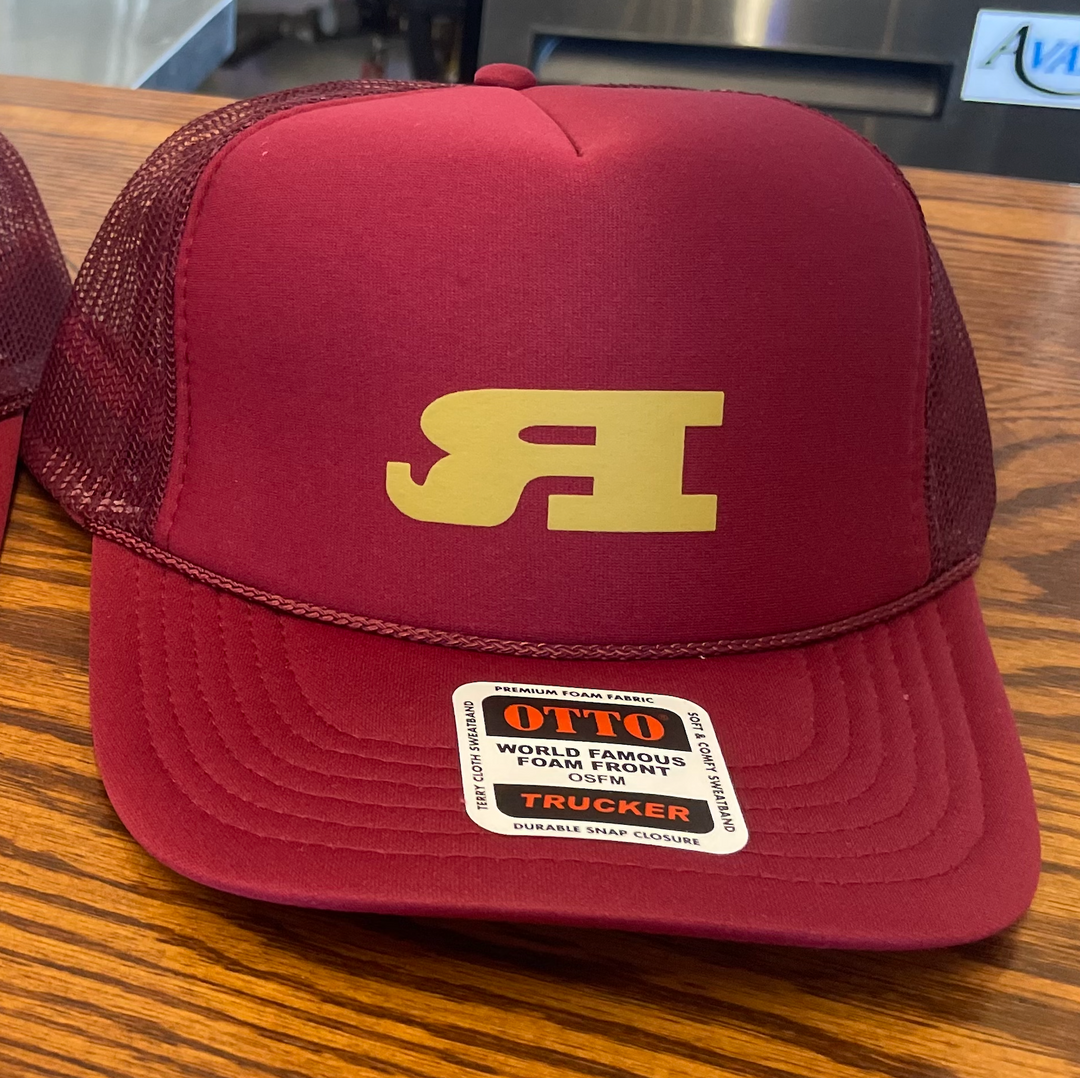 REEB Backwards R Trucker Hat, Burgundy